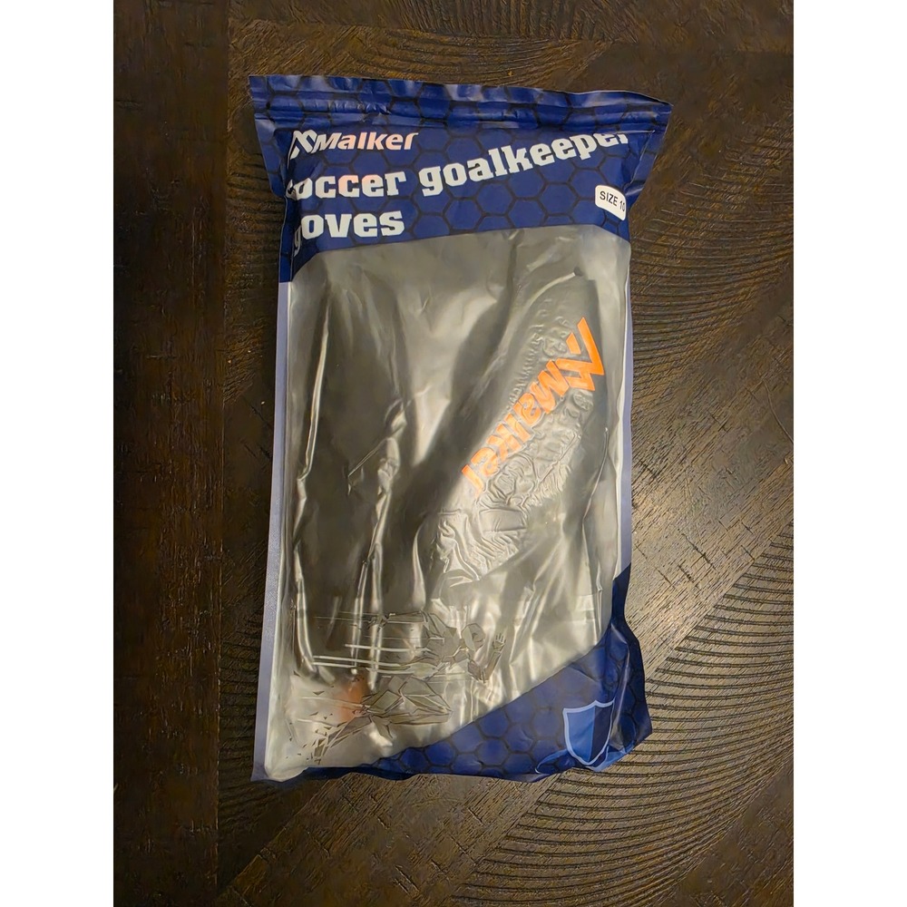 Malker Soccer Goalkeeper Gloves Black Orange Adult Size 10 Latex Grip Football